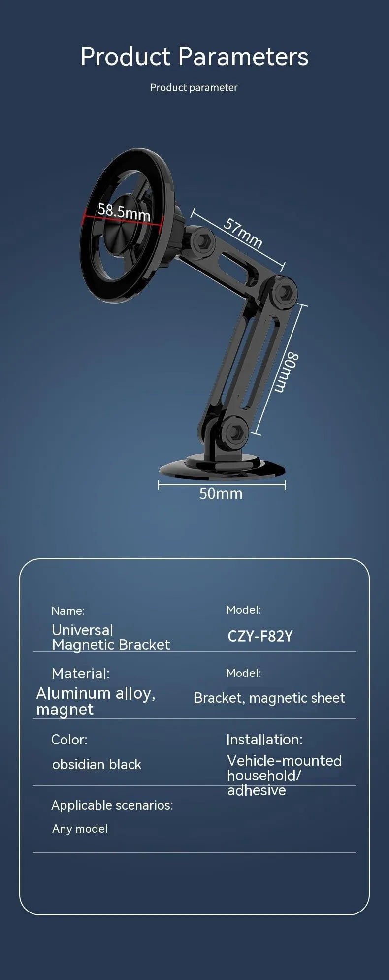 All-metal magnetic car phone holder with four colour options shown