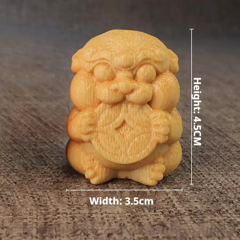 Solid bamboo carving ornament Take Money figurine, 4.5cm tall.