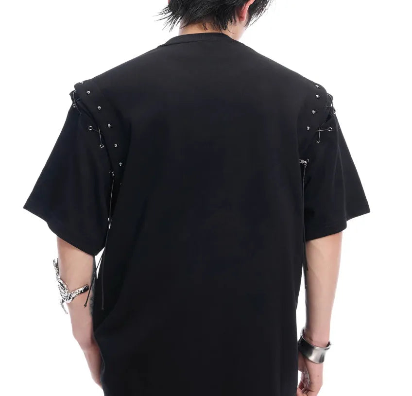 Short sleeve T-shirt with lace-up cutout design in black or white colour options