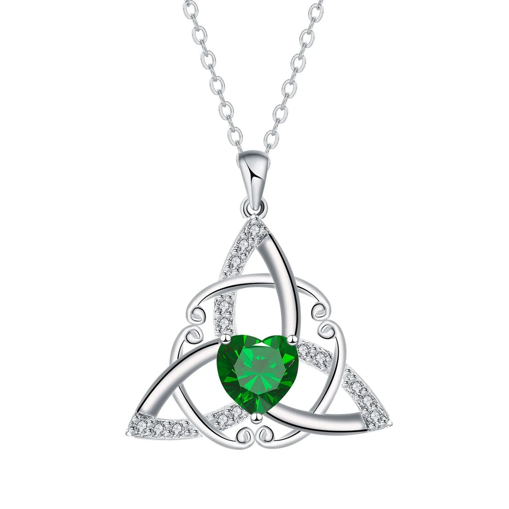 Geometric Celtic knot pendant necklace for women in electroplated copper, showing colour options.