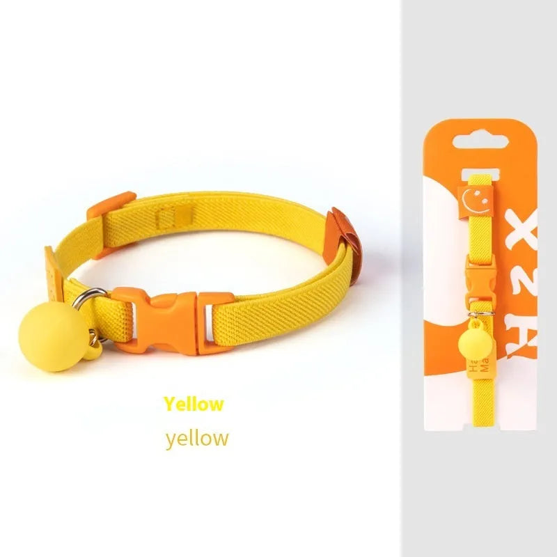 Small high elasticity polyester dog collar shown in one of seven solid colours, adjusted for a 22-32cm neck.