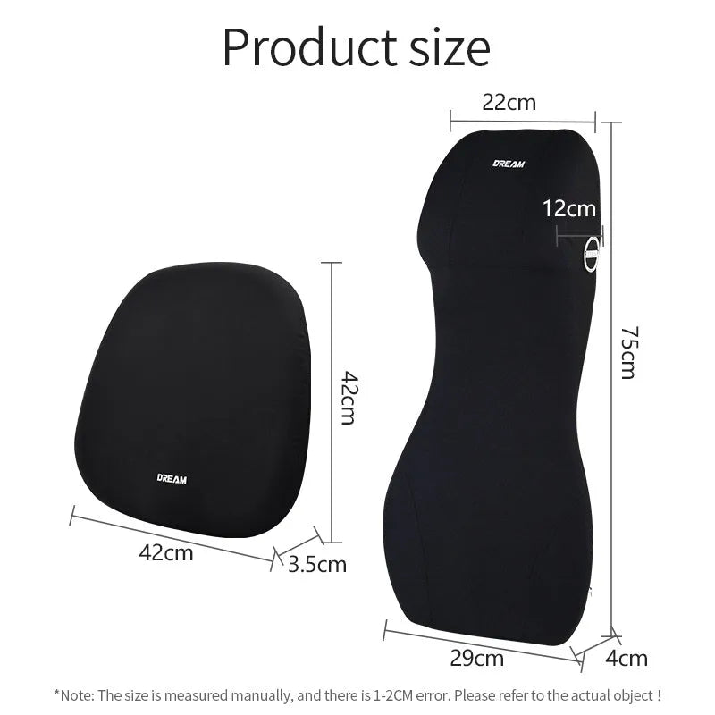 Black automotive memory foam waist cushion and headrest set with lumbar support pillow