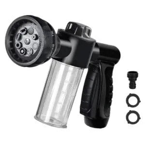 Green high-pressure foam spray water gun with adjustable nozzle for car and garden cleaning.