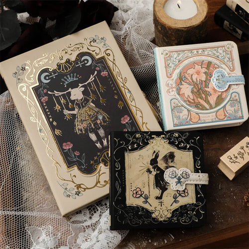 Retro Art THALO A5 notebook with 40g wood pulp paper, shown in A-Little Rabbit, Forest, and Red Fruit Temptation cover designs.