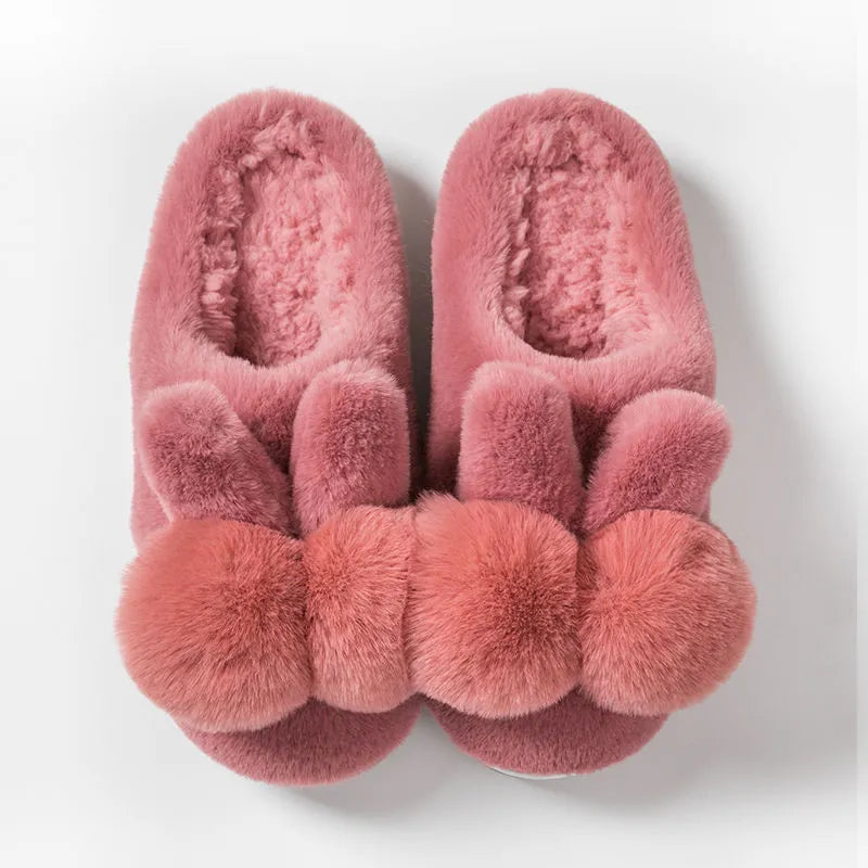 Bunny fluffy slippers with rabbit fur upper in coffee colour showing high shaft design
