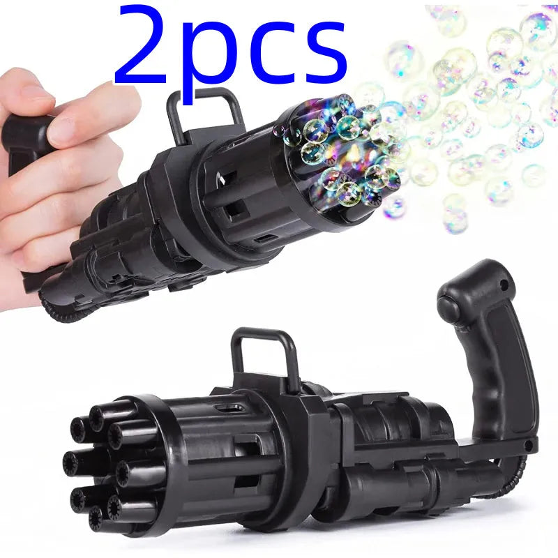 Kids bubble machine gun toy in pink, gold, or black colours with trigger and removable bubblehead.