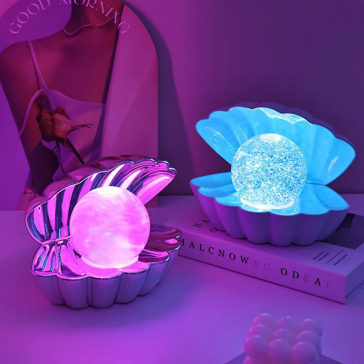 Shell-shaped neon night lamp in 15cm size for bedroom decoration with battery power
