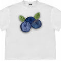 Women's loose blueberry patchwork T-shirt with short sleeves and floral design on Ice Oxygen cotton.