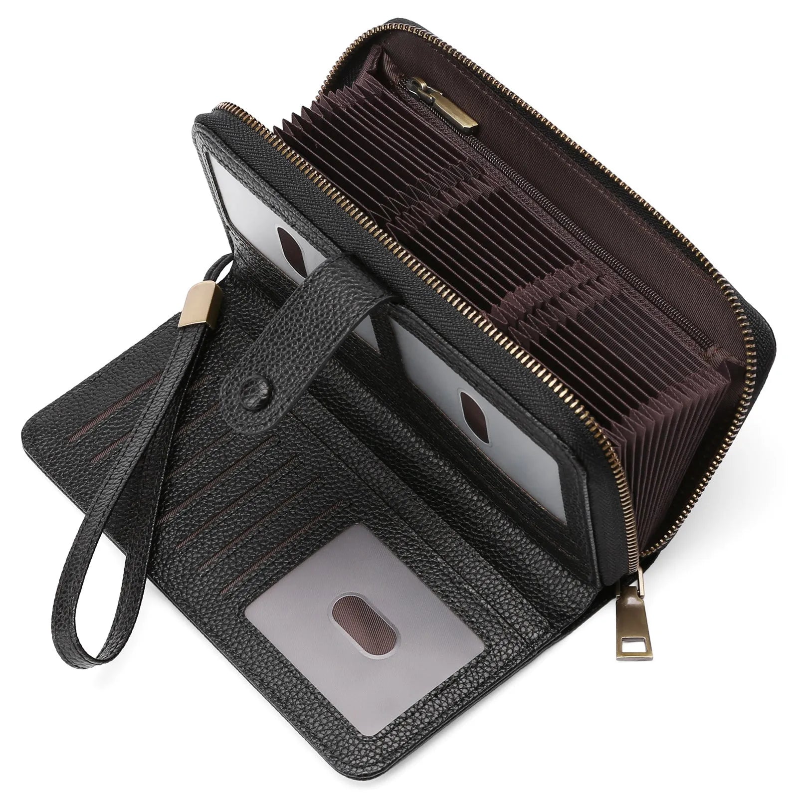 Women's expanding card holder wallet with anti-theft swiping function in multiple colour options