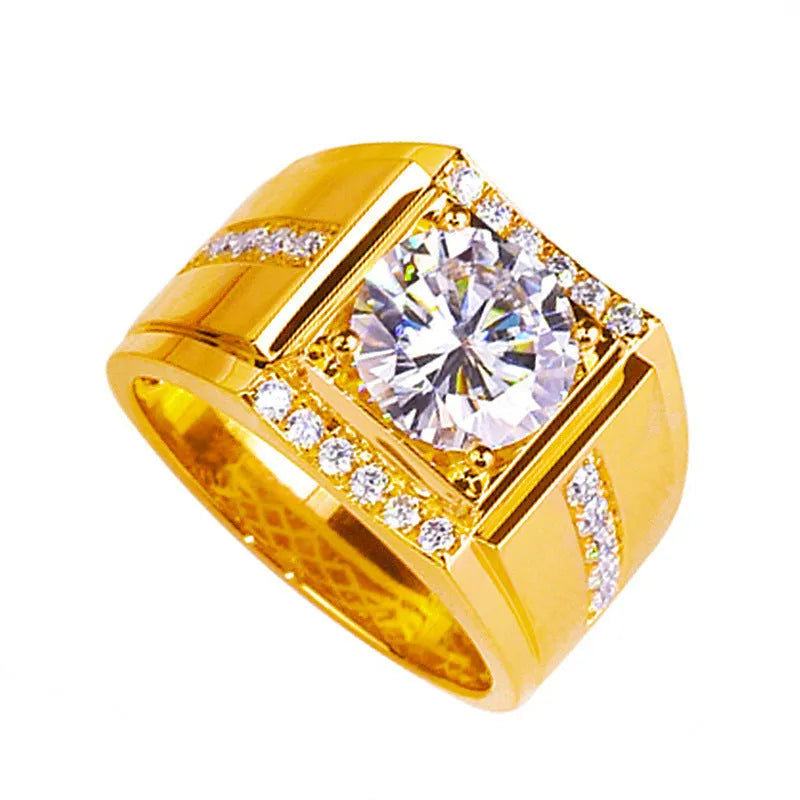 Men's geometric diamond zircon ring with adjustable opening in rose gold, gold, and platinum colour options
