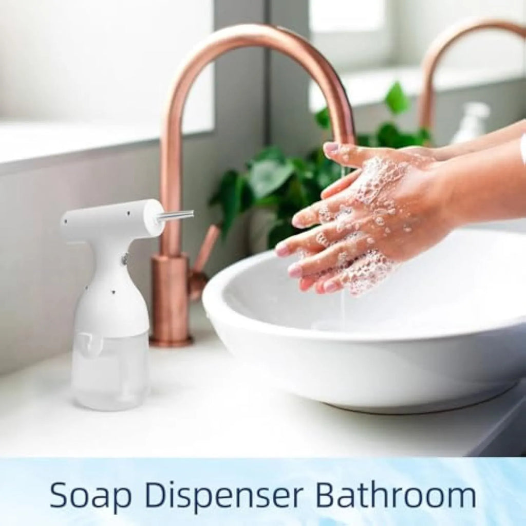 White electric foam soap dispenser for pet bath and kitchen cleaning with two nozzles