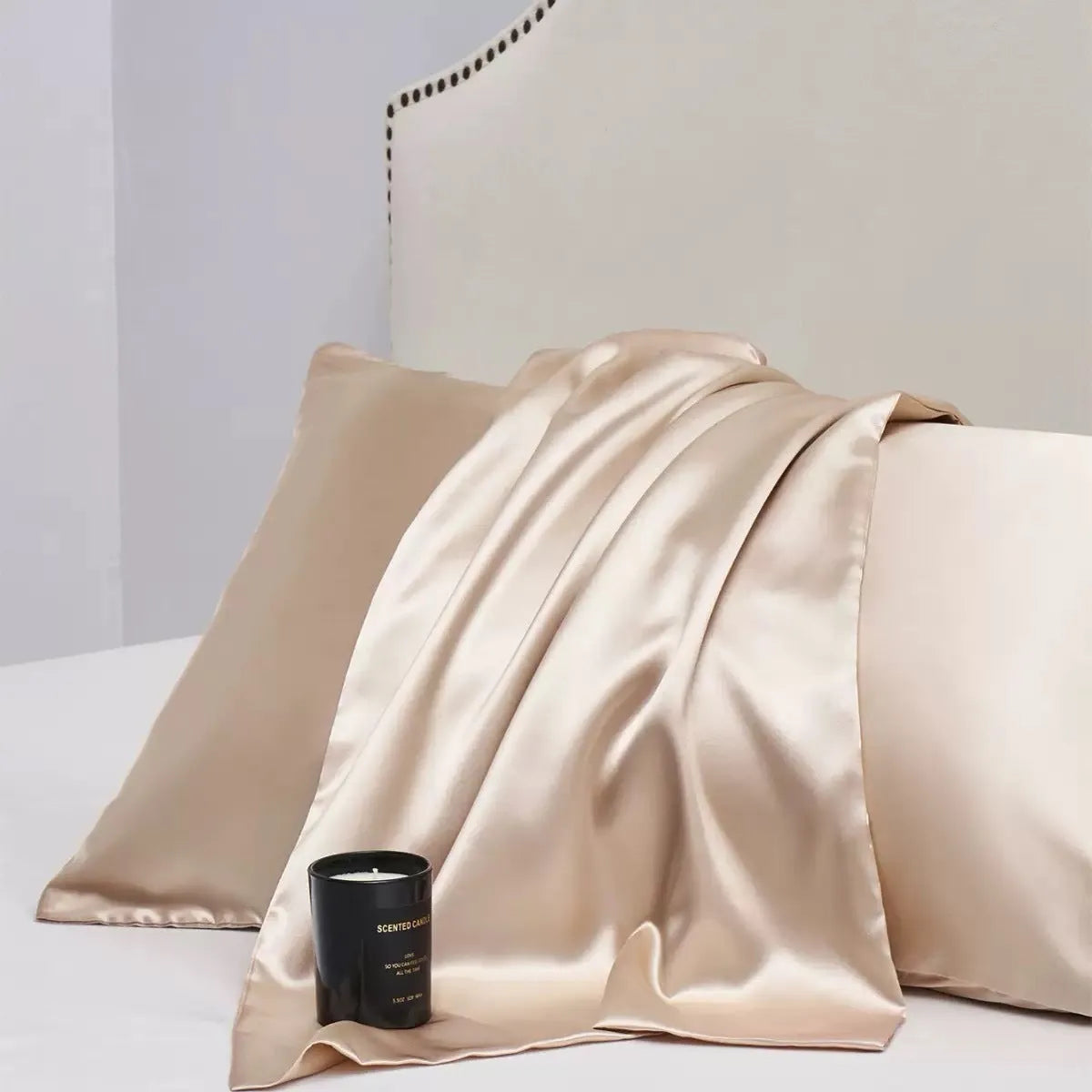 Satin cloth solid colour pillowcase pair in polyester fibre with plain weave finish