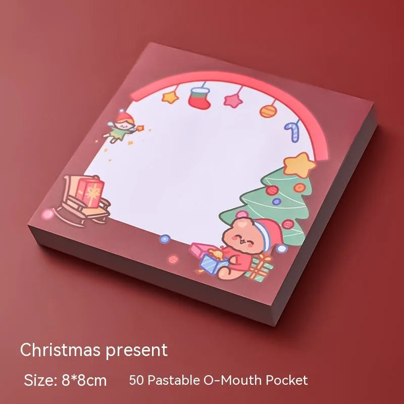 Christmas cartoon sticky notes set showing eight festive designs including bear, elf, and Santa Claus