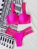 Women's steel bracket push-up bikini swimsuit in contrast colours including rose red and peacock blue