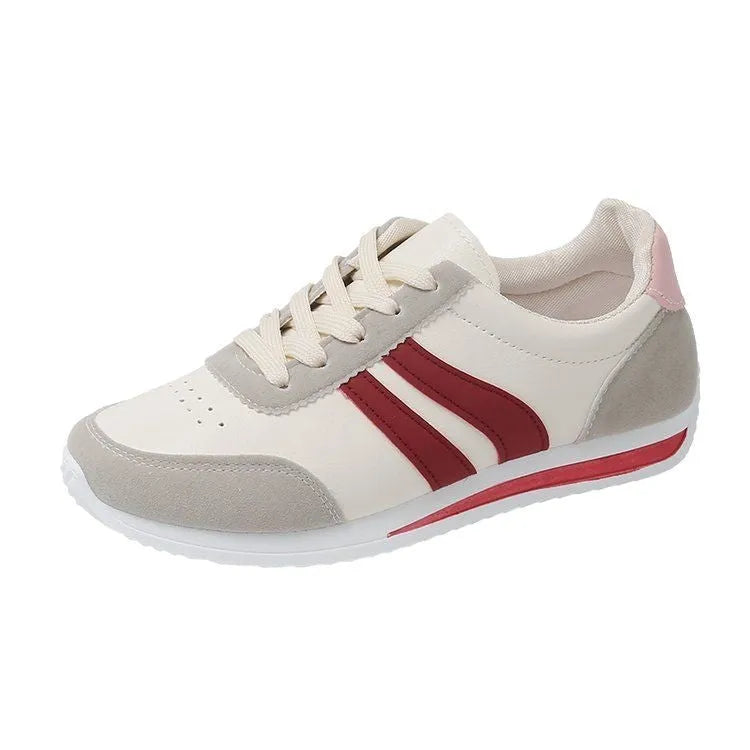 Red and blue lace-up leisure sneakers with soft rubber soles and PU mesh uppers