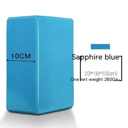 High-density EVA yoga block in pink next to a dark blue block, showing 7.5cm height and printed cartoon design options.
