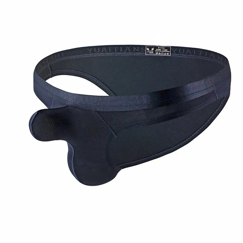 Men's thin solid colour low waist nylon underwear in sizes S, M, L, XL.