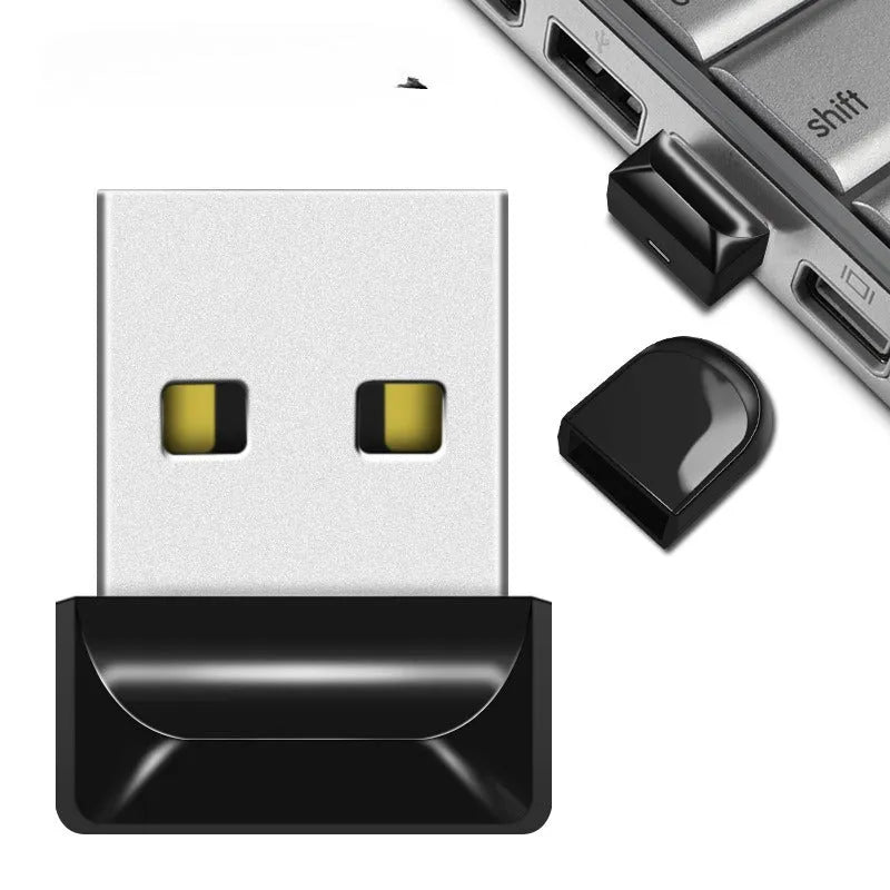Silver metal square USB flash drive pendant on a metal necklace chain.