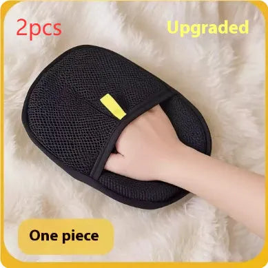 Black pet hair removal gloves with silicone bristles for deshedding dogs and cats