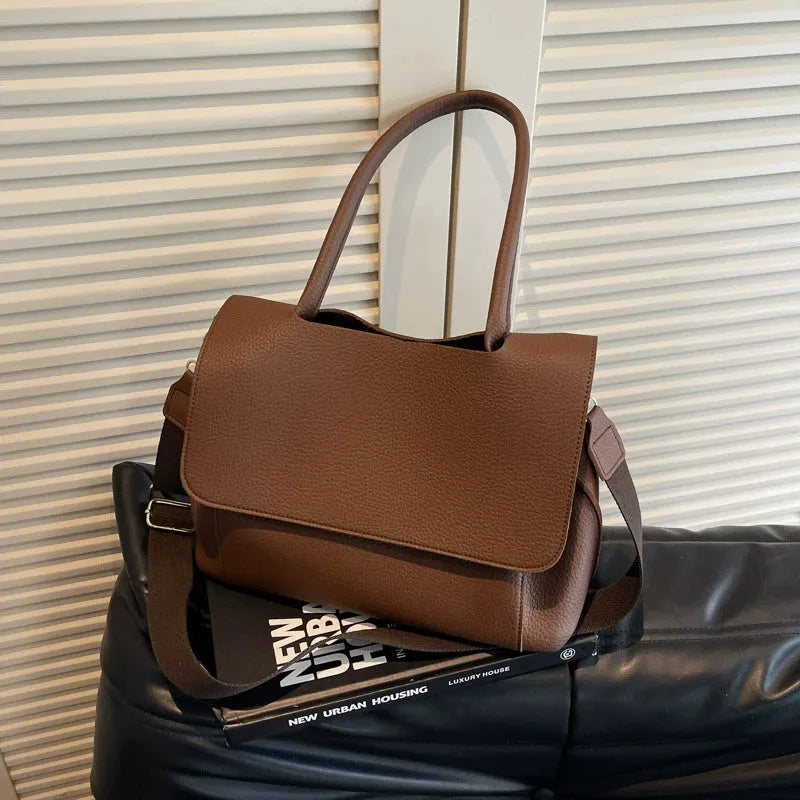Horizontal square PU leather tote bag with double shoulder straps in five colour options