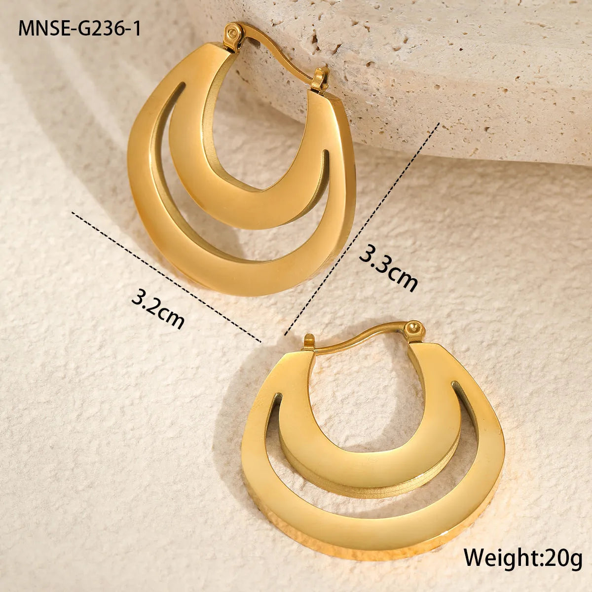 Geometric French earrings with 18K gold plating on stainless steel in minimalist round ring design