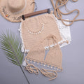Handmade women's split swimsuit in cotton blend fabric with lace-up detail.