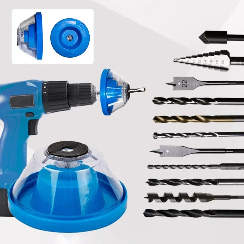 Blue bowl-shaped electric hammer dust cover for drills, showing non-slip sponge and PVC gasket.