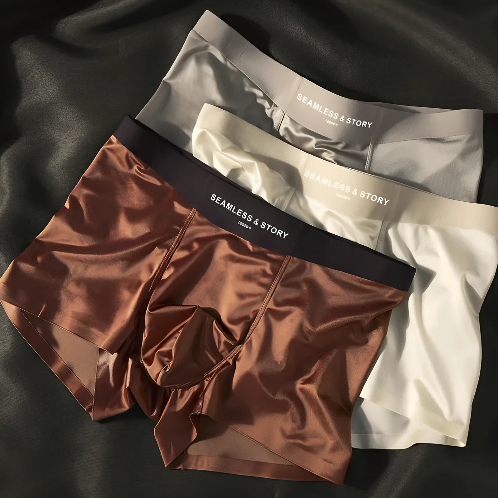 Men's ice silk underwear set in a solid colour showing mid-waist traceless design.