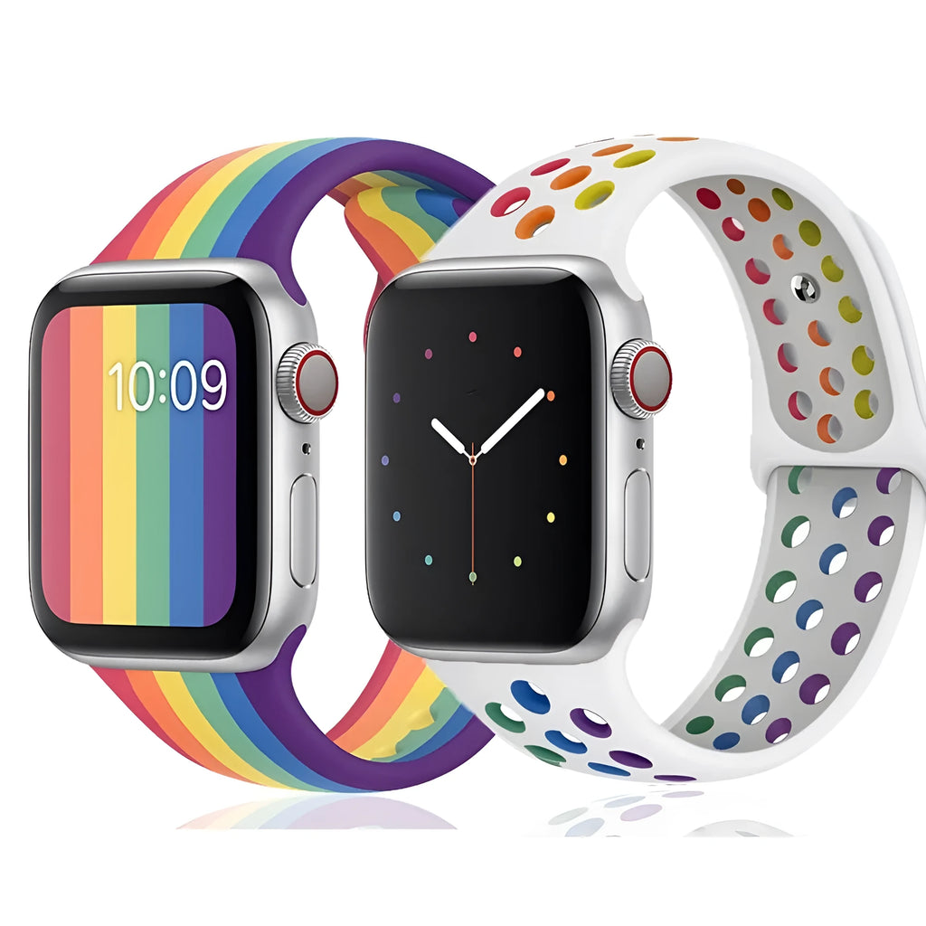 Silicone sports wristband in black, rainbow or white with single buckle closure