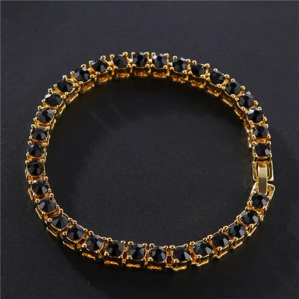 Men's silver hip hop bracelet with rhinestone chain and zirconia tennis charm on geometric alloy band