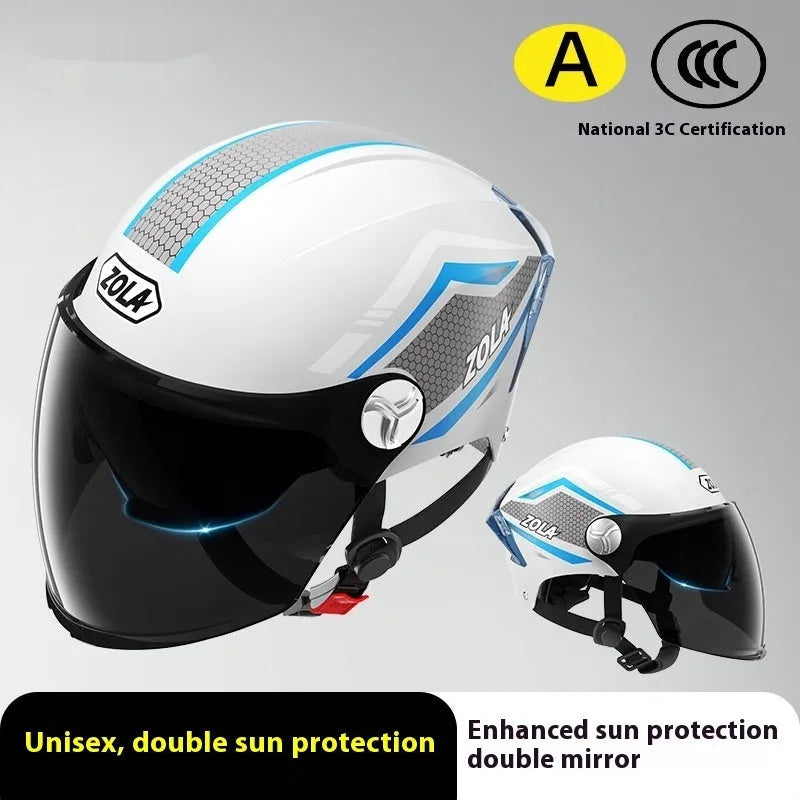 3C-certified ABS plastic motorcycle half helmet shown in a light brown double mirror colour.