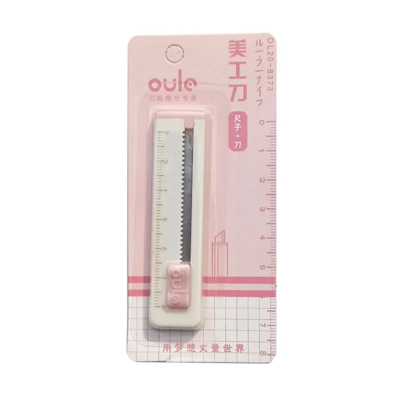 Small art knife with plastic blade in blue, pink, purple, khaki, or orange for package and paper cutting