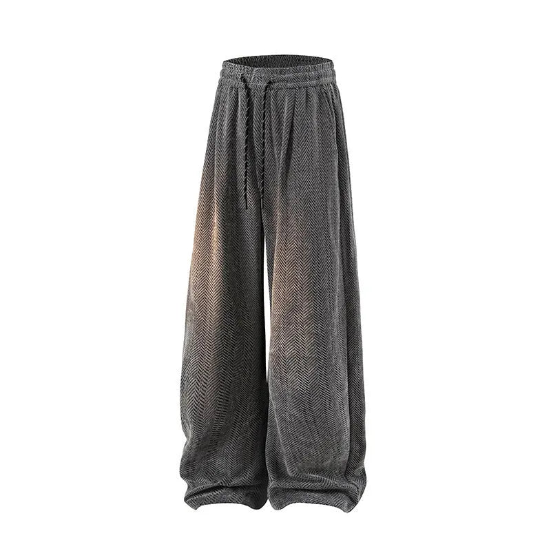 Men's lightweight straight-leg casual trousers with fleece lining and an elastic waistband.