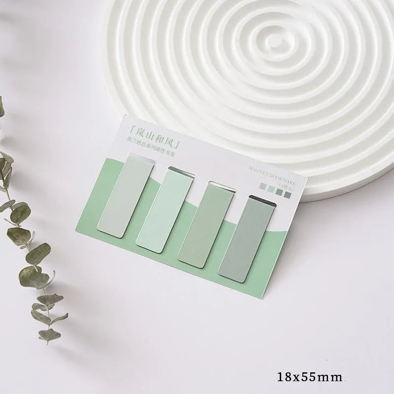 Set of four magnetic Morandi colour block bookmarks showing different colour options