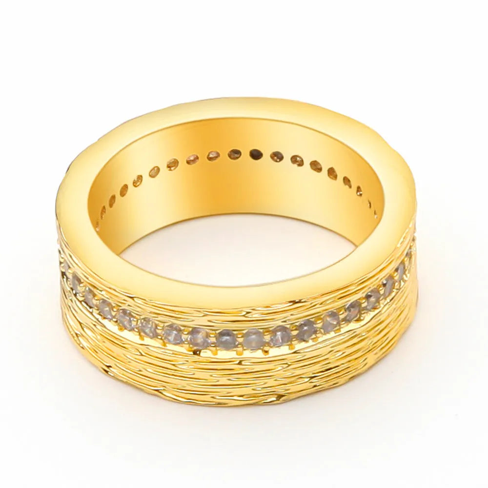 Gold geometric zircon ring for women in sizes 6, 7, and 8 with electroplated copper construction