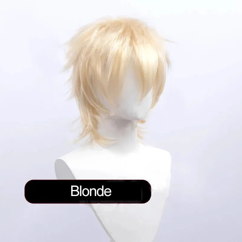 Short red Anime style cosplay wig for men made from high-temperature fibre