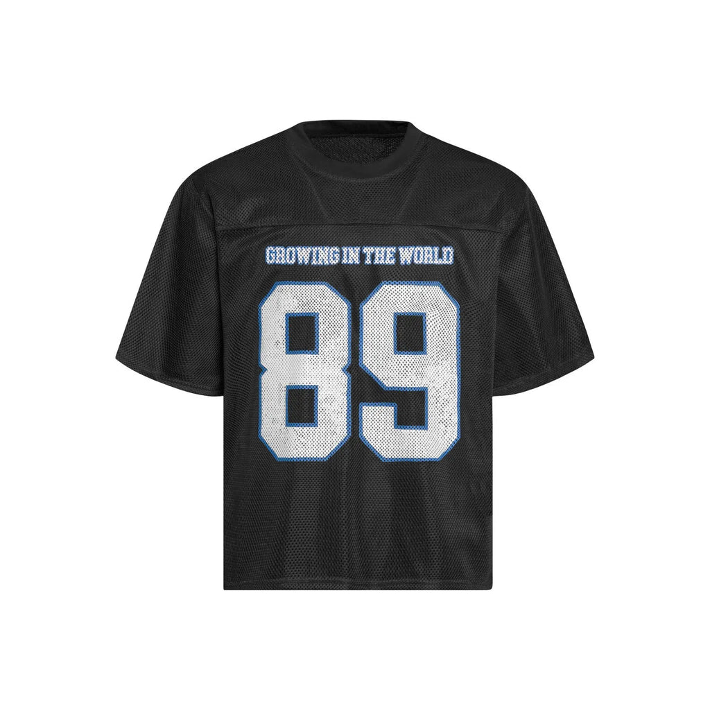 Men's loose-fitting black and white casual t-shirt with short sleeves, shown in medium, large, and extra-large Asian sizes