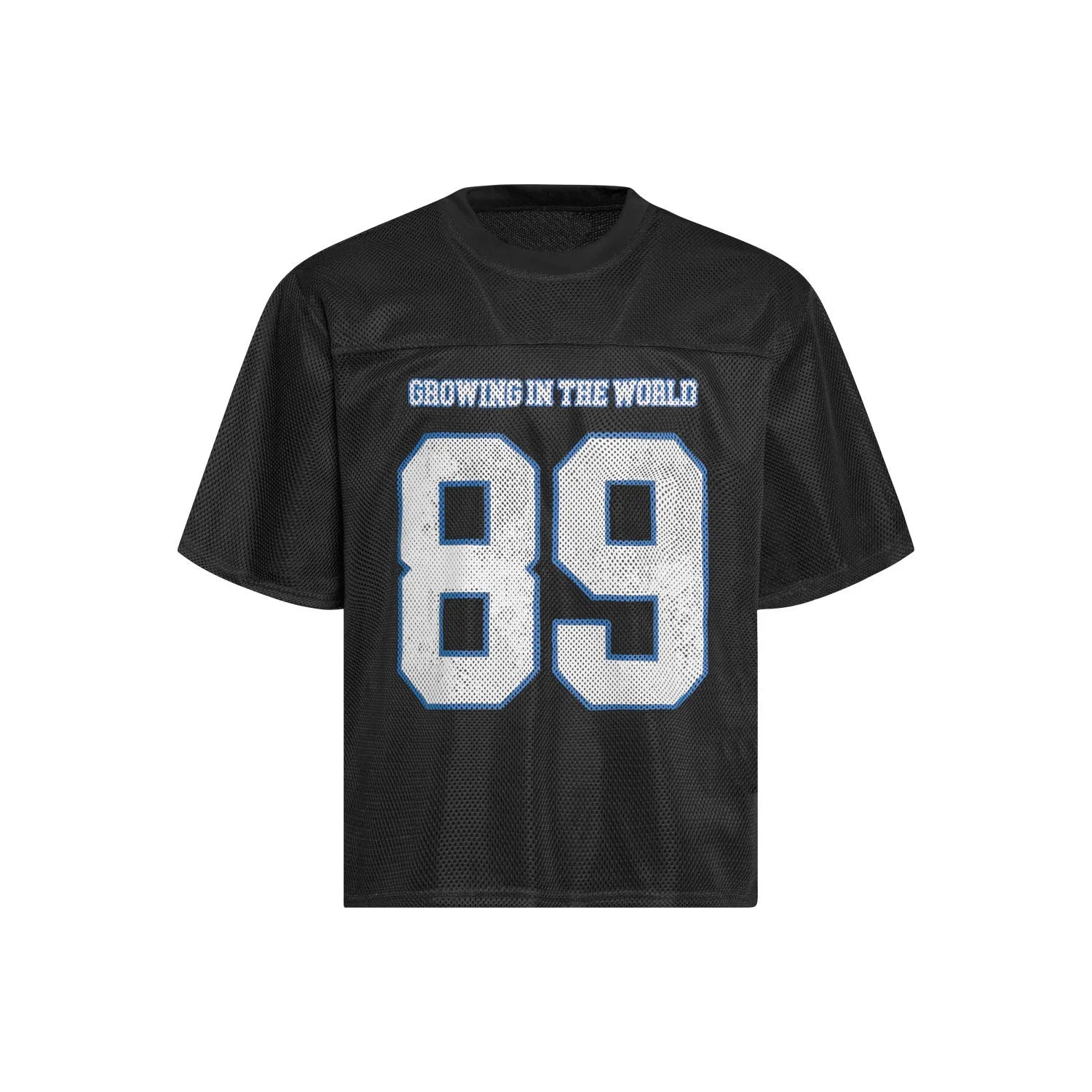 Men's loose-fitting black and white casual t-shirt with short sleeves, shown in medium, large, and extra-large Asian sizes