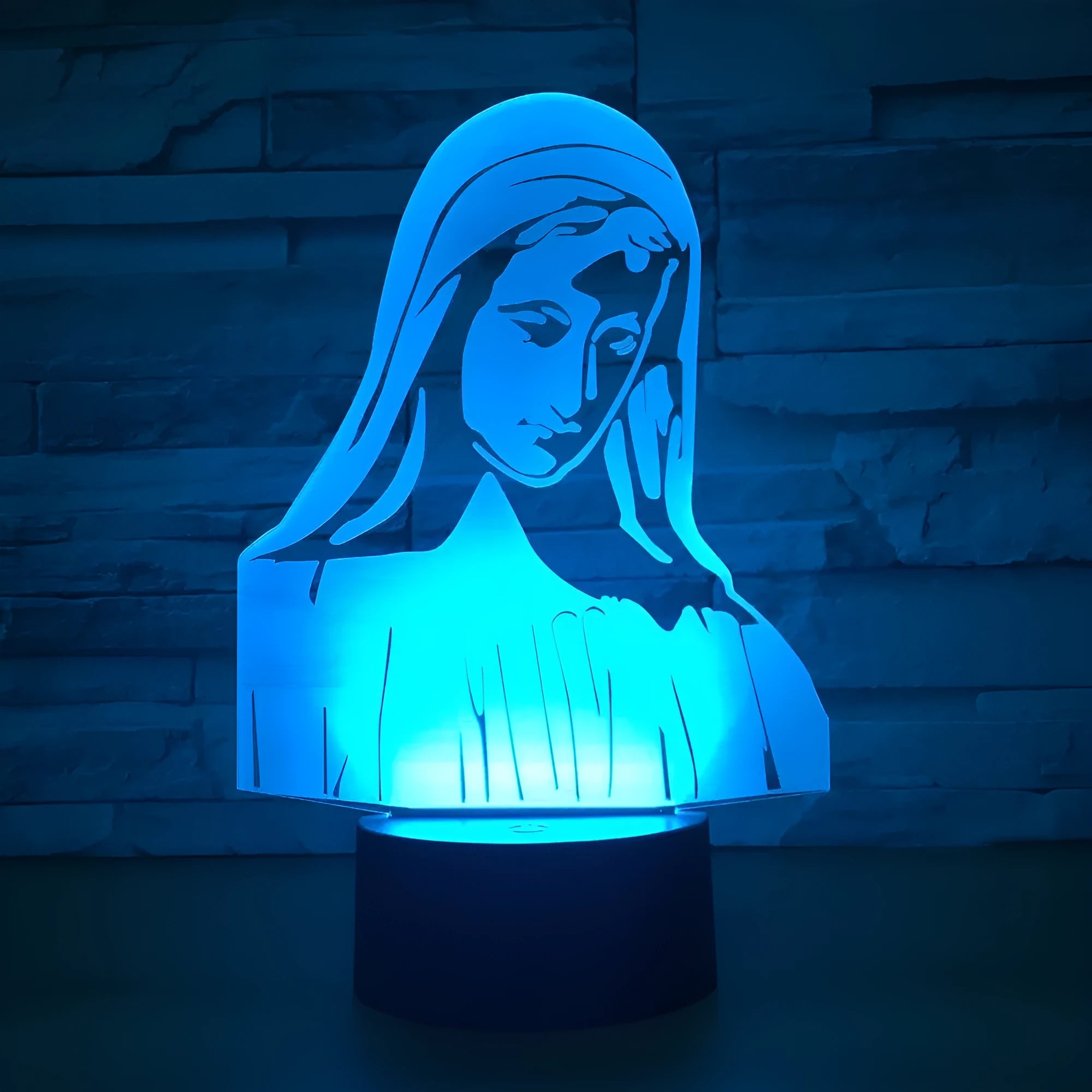 3D LED night light with colourful dual-ring pattern on a thin acrylic panel and ABS base.