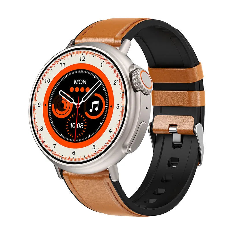 K9 smart watch with black silicone strap and round screen showing health metrics interface