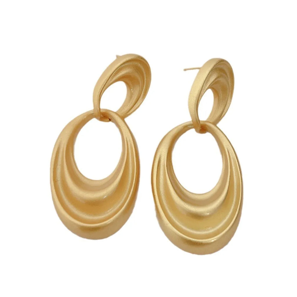 Women's French retro gold double circle earrings with U-shaped design