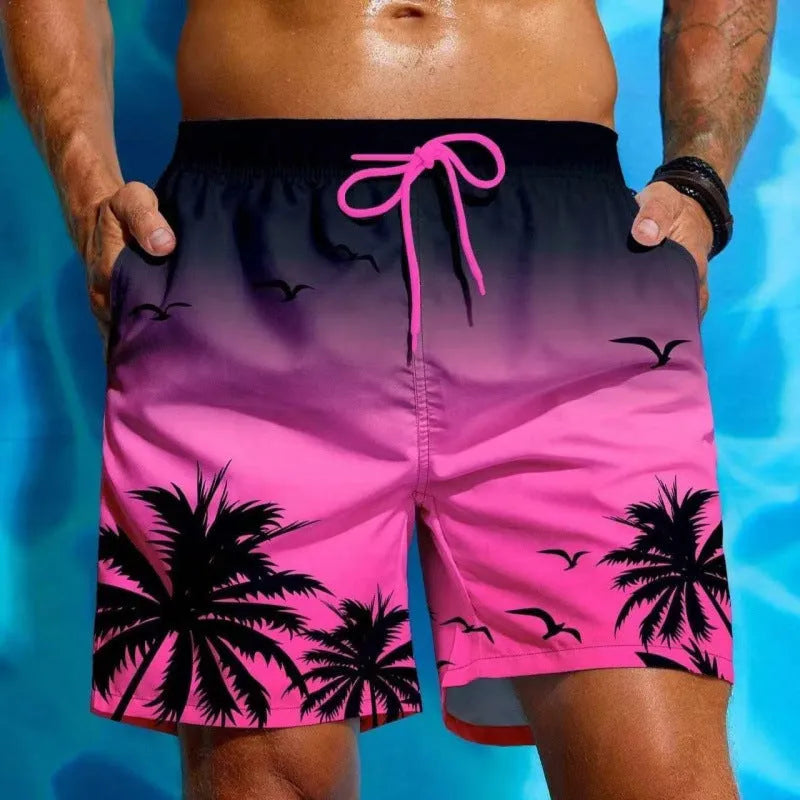Men's loose board shorts in ethnic pattern with medium elastic waistband