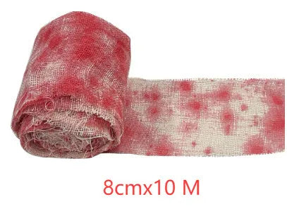 Halloween bloody horror dyed gauze bandage showing red polyester fabric with 8cm width