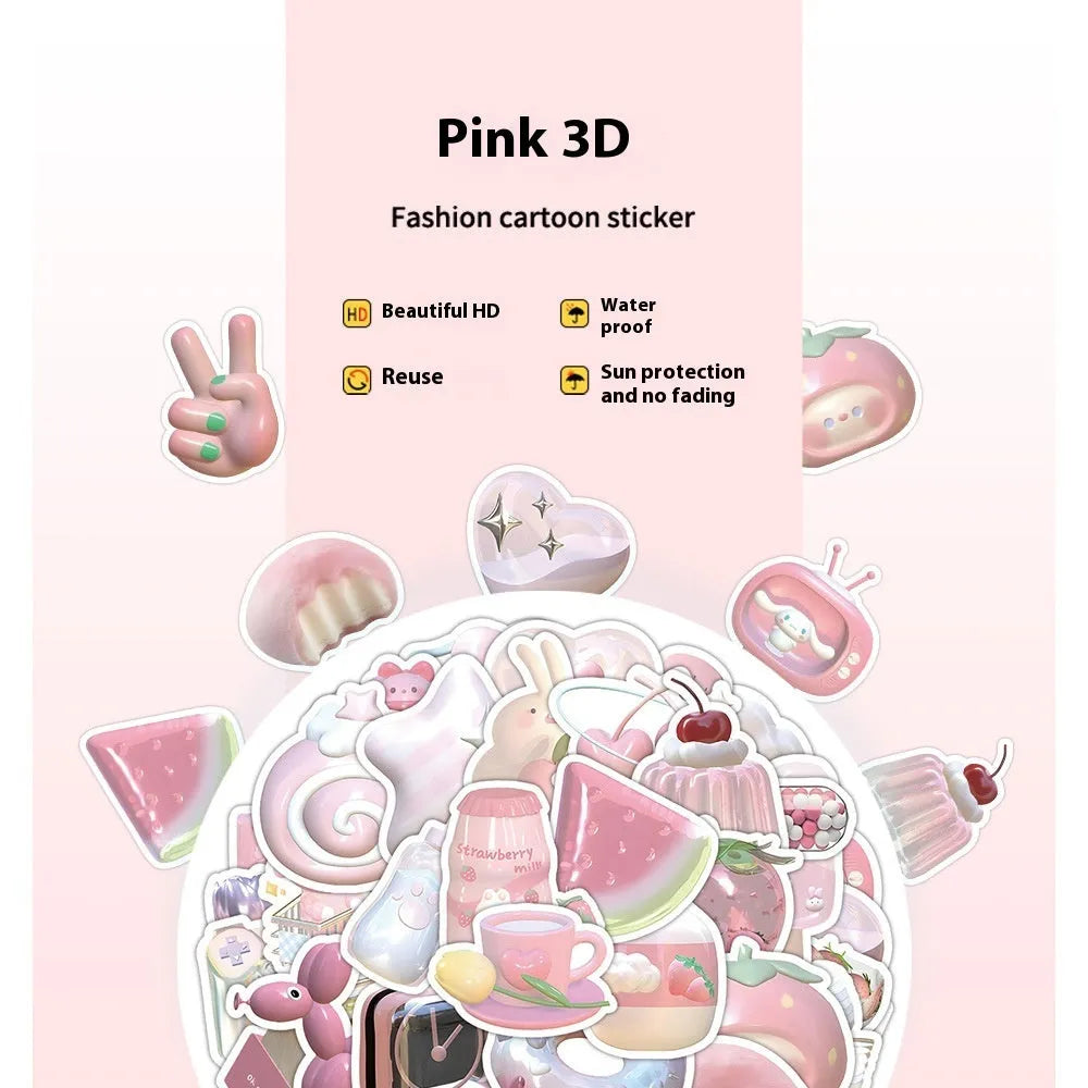 3D decorative stickers with pink heart designs in two style variations