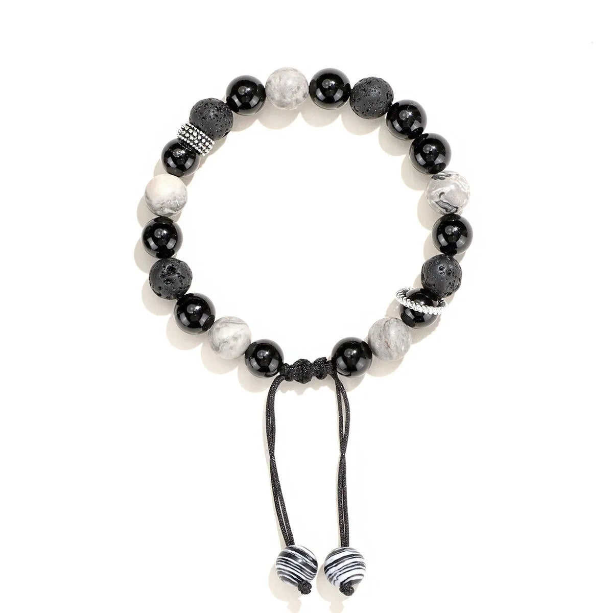 Black agate map stone volcanic bracelet with diamond-shaped stones in new Chinese style