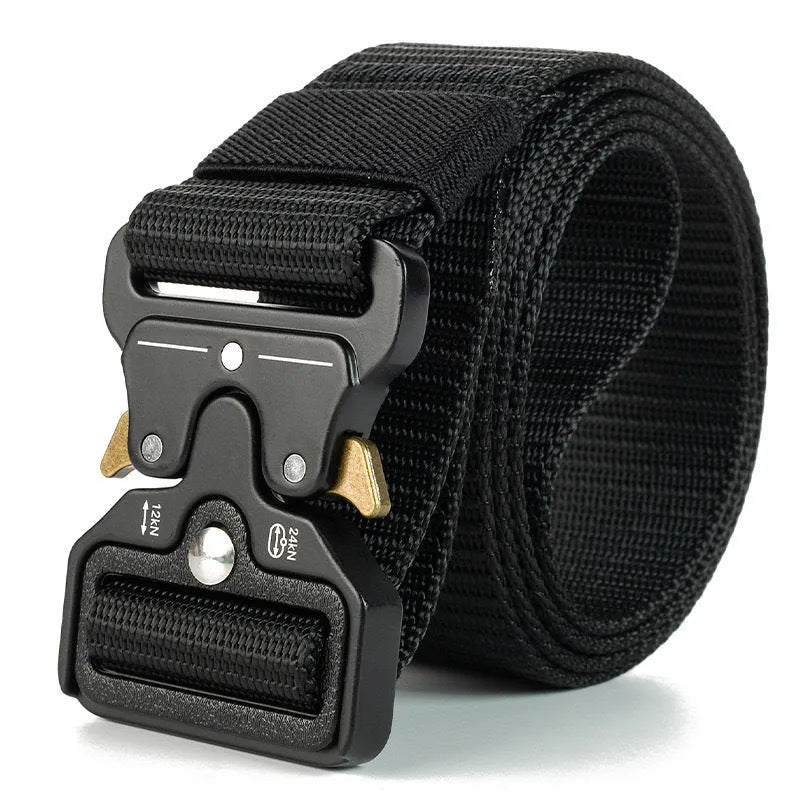 Men's thick canvas tactical belt with alloy release buckle in Army Green colour.