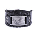 Round leather bracelet with Long Eye alloy accent for men in ancient bronze finish