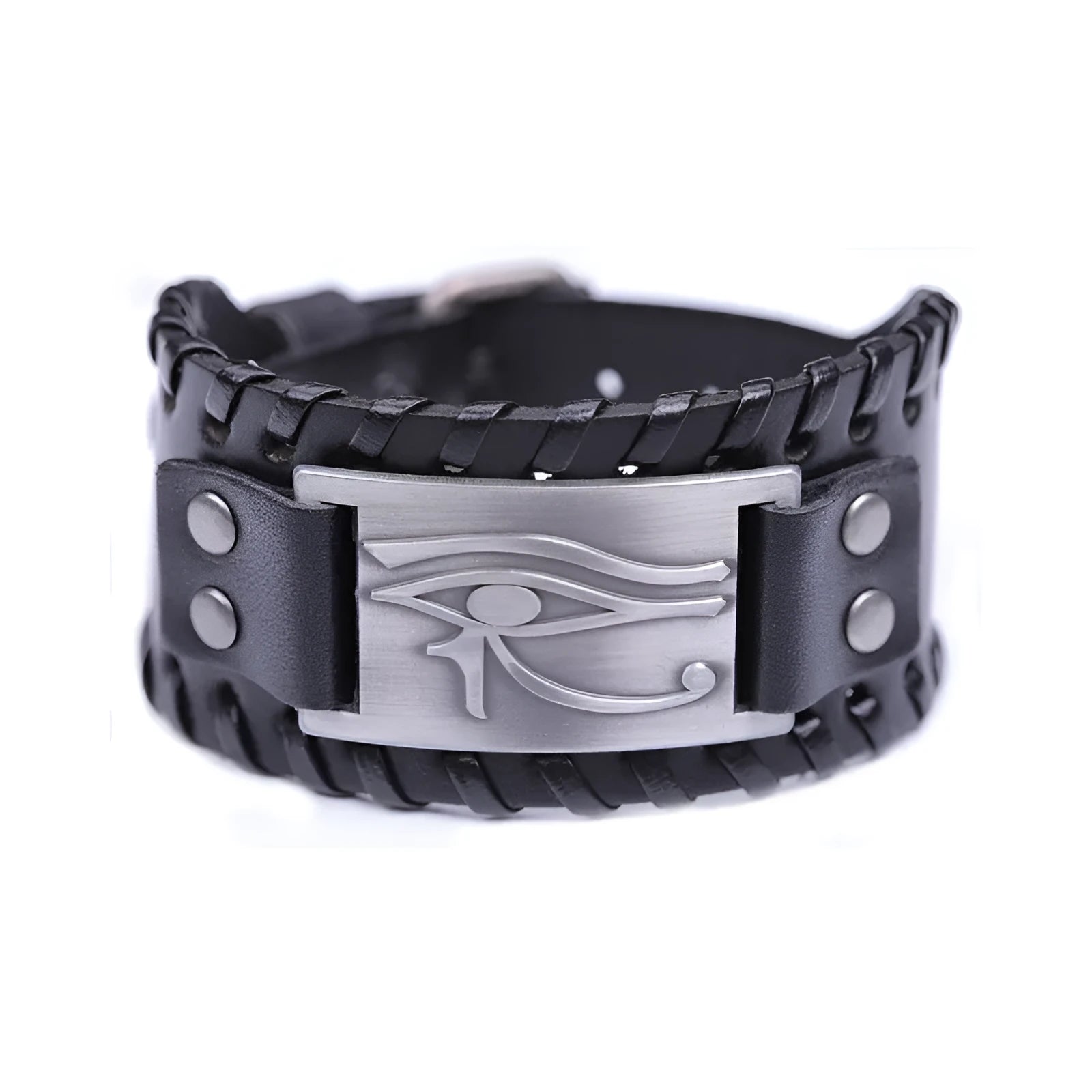 Round leather bracelet with Long Eye alloy accent for men in ancient bronze finish