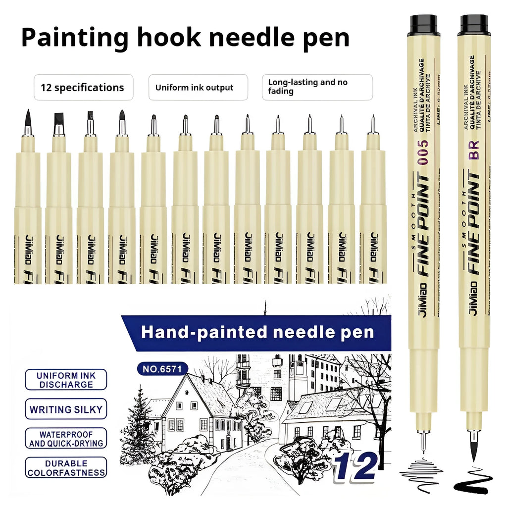 Waterproof cartoon design needle drawing pen with black ink refill and 133mm plastic body