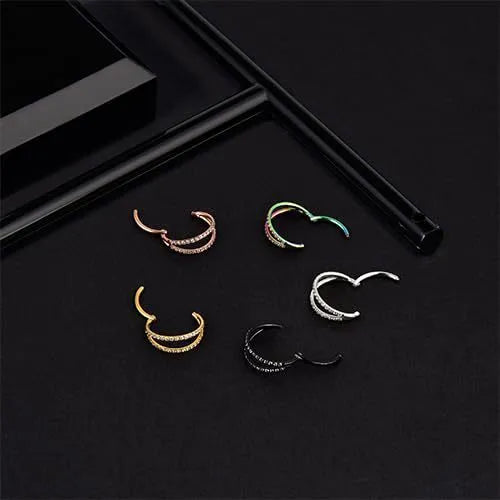 G23 titanium alloy nose ring with monoclinic diamond finish in gold or steel colour options